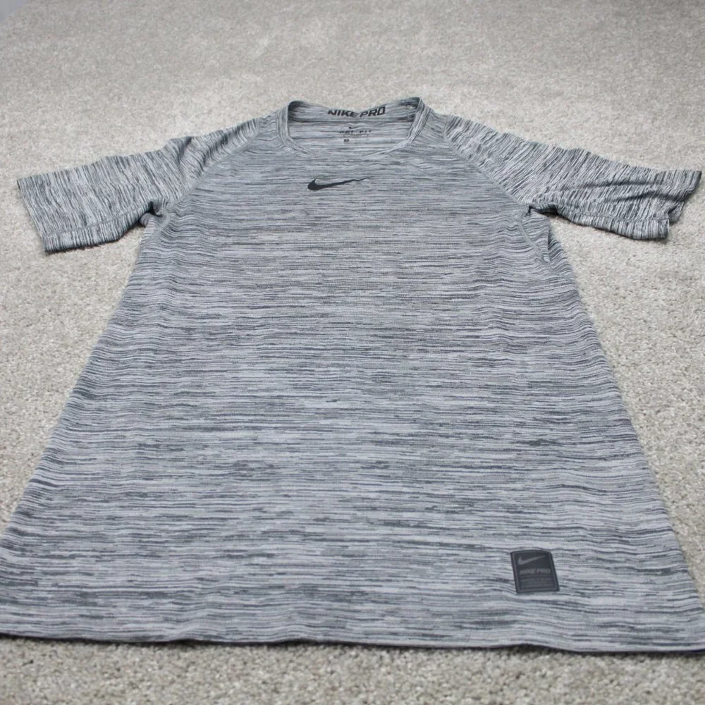 Nike Pro Shirt Mens Small Gray Fitted Dri-Fit Poly/Nylon Stretch S/S Pullover‎